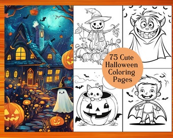 Printable Cute Spooky Fun Coloring Book with 75 Pages for Halloween, Kids and Adult coloring book pages for relaxation and creativity.