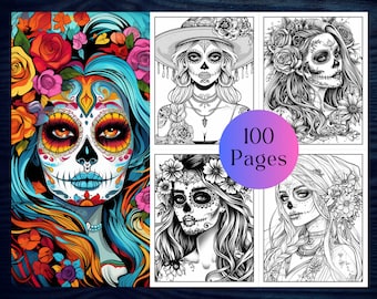 COLORING BOOK - Sugar Skull Girls | Sugar Skull Coloring Pages | Day of the Dead Coloring | Día De Los Muertos | Kids & Adults Coloring Book