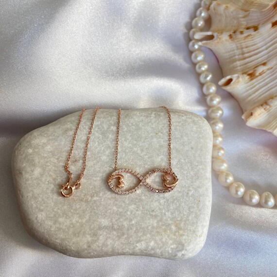 ネックレス・ペンダント *CZ Hearts Rose Gold-Tone Double Layer Necklace Sterling Silver Large Layered Double Heart Pendant Necklace