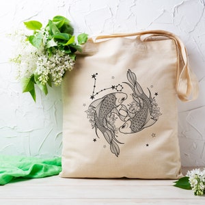 Pisces Cotton Bag , Perfect Zodiac Gift Or Pisces Gift for Friend. Tote Bag Gift. Cute Birthday Gift. Zodiac Sign Gift.