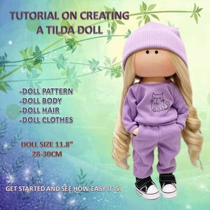 PDF pattern for a doll with clothes, soft textile doll lesson, 11.8 inch dress-up doll, DIY toy. Tilda rag doll and clothing in PDF format