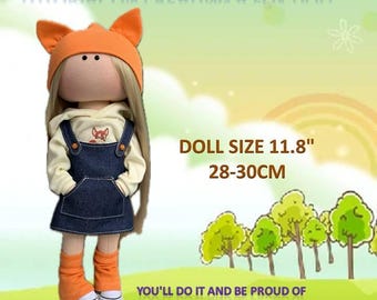 Patterns and instructions for sewing Tilda rag doll size 11-12 in and clothes in PDF format, Pattern for sewing a fabric doll with clothes