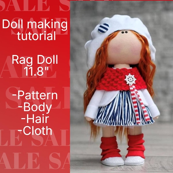 Rag Doll Pattern PDF Instant Download Sewing, Textile model of a doll body with clothing, Doll and Clothing PDF Instant Digital Download