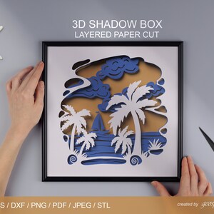Seascape 3D Layered papercut Shadow box SVG / DXF / STL