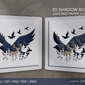3D Vogel Schatten Box. Layered Papierschnitt SVG / DXF