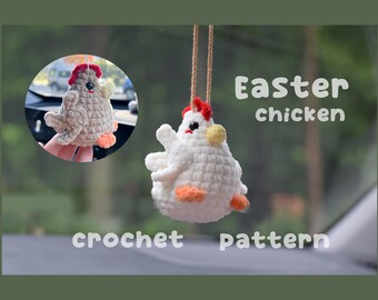 chicken crochet pattern Easter gift ideas, hen chicks crochet car hanger charm pattern present for chicken lovers amigurumi Crochet Toy