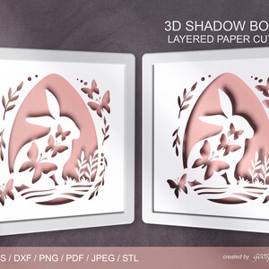 Lapin de Pâques 3D Papier découpé en couches Shadow box SVG / DXF / STL