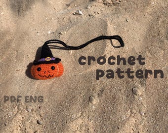 Halloween Jack O Lantern pumpkin crochet pattern car hanger charm, Spooky Decor tutorial, DIY Fall Decor Instant Digital Download