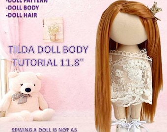 PDF pattern and step-by-step instructions for making Tilda doll body 11-12" 28-30cm with long hair without clothes, pattern for sewing dolls