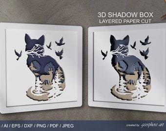 3D cat Shadow box. Layered papercut Svg / DXF / EPS / AI