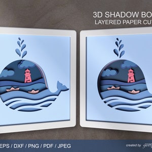 Walvis 3D Shadow Box SVG - SVG-bestanden voor Cricut- Paper Light Box - Cutting-bestanden