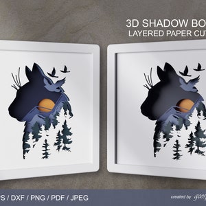Boîte d'ombre de silhouette de chat 3D. Papier découpé en couches Svg / DXF / EPS / AI