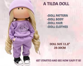 Doll made of fabric, doll pattern PDF. Lesson on making a soft textile doll 11.8". Tilda doll with her own hands master class with photos
