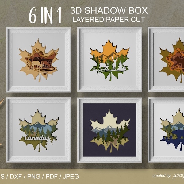 Maple leaf Shadow box BUNDLE. Layered papercut SVG / DXF Maple leaf Shadow box BUNDLE. Layered papercut SVG / DXF