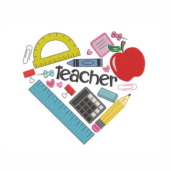 Teacher's heart embroidery design , Teacher, Gifts for teacher embroidery design, 4 sizes, Instant download.