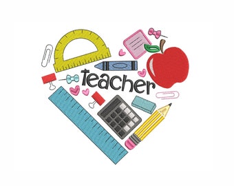 Teacher's Heart Embroidery Design: School Supplies (Instant Download)