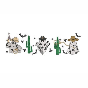Halloween Western Embroidery, Halloween Cowboy Machine Embroidery, Halloween Cow Tee, Ghost  embroidery design, 5 sizes.