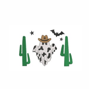 Cowboy Ghost  Machine embroidery, Halloween Western Embroidery, Halloween Cow Tee, Ghost  embroidery design, 5 sizes.