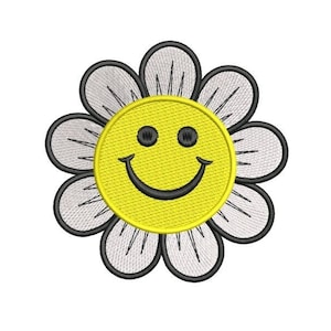 Smile Chamomiley Embroidery design, mini embroidery, 4 sizes, instant download.