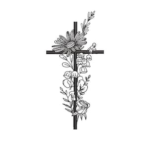 Floral Cross Machine Embroidery Design: Christian Religious (4 Sizes)