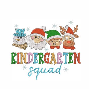 Santa, Reindeer, Snowman and Teacher - machine embroidery design, Christmas Kindergarten Squad embroidery design.