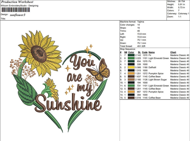 Sunflower Machine Embroidery Design, You are my Sunshine Embroidery patterns , Heart embroidery, 5 sizes. image 4