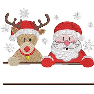 Santa and Deer Machine Embroidery Design: Holiday Embroidery (4 Sizes)