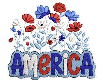 Floral America Stickdatei für Stickmaschine: Vaterländischer 4.Juli (4 Größen)