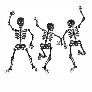 Dancing Skeletons Embroidery Design: Funny Halloween Skulls (Instant Download)