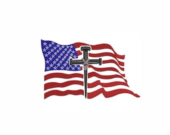 Diseño de bordado de la bandera cristiana de EE. UU.: punto de cruz patriótico (descarga instantánea)