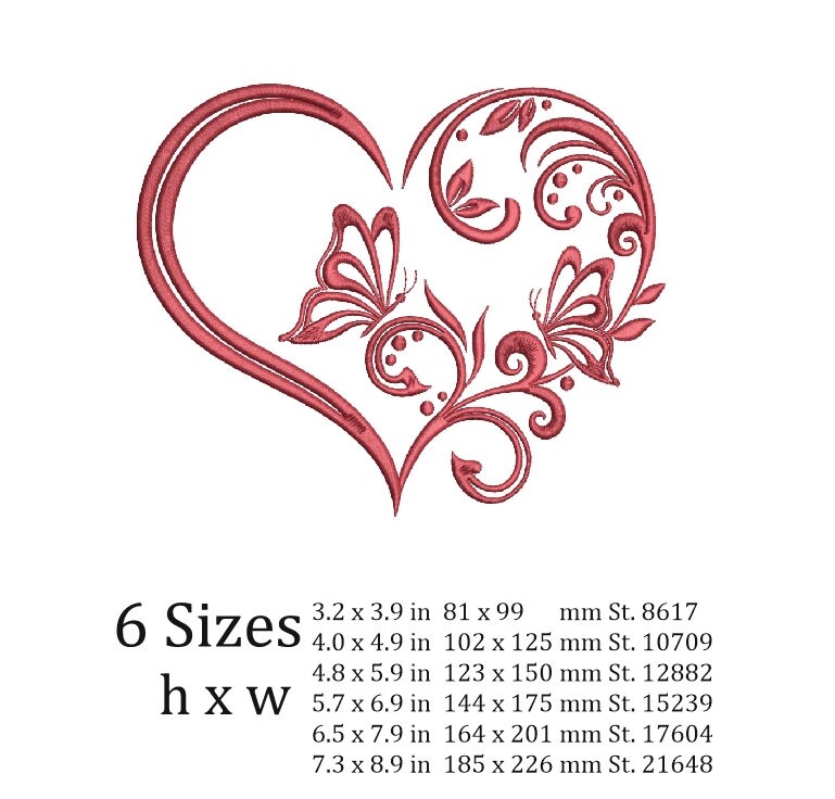 Heart Butterfly Embroidery Design: Romantic Valentine Gift (instant ...