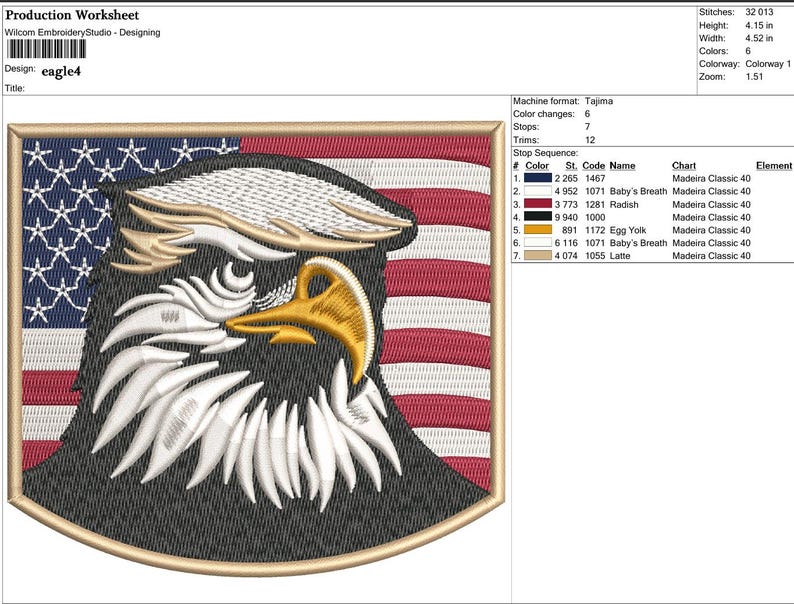 American Eagle Embroidery Design With USA Flag – Patriotic Patch Style ...