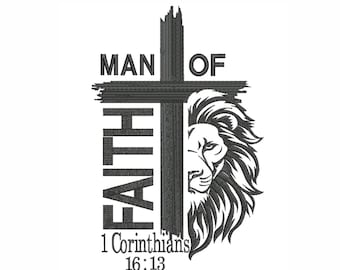 Man of Faith Lion Embroidery Design: Bible Verse (Instant Download)