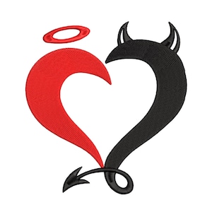 Heart embroidery design, Angel and demon in the heart embroidery design, 3 sizes, instant download.