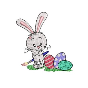 Bunny with Easter eggs, Easter embroidery, 4 sizes, Instant download.