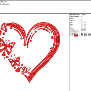 Heart & Butterfly Embroidery Design: Romantic Valentine's Gift (instant ...