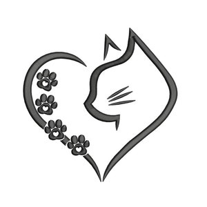 Katze im Herz Maschinenstickerei, Katzenpfotenstickerei, Katzenliebhaberstickerei, Katzenstickerei, Herzstickerei, 4 Größen.