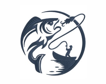 Fishing Logo Embroidery Design: Fish Silhouette, 8 Sizes (Instant Download)