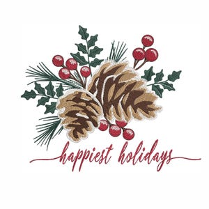 Merry Christmas Embroidery Design: Pine Cones & Berries (6 Sizes)