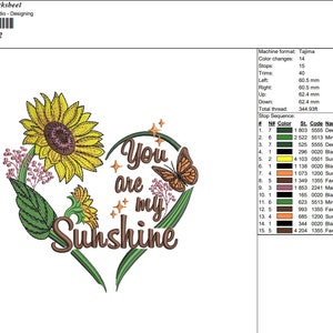 Sunflower Machine Embroidery Design, You are my Sunshine Embroidery patterns , Heart embroidery, 5 sizes. image 5