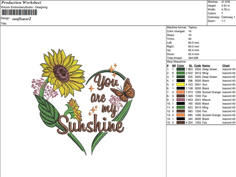 Sunflower Machine Embroidery Design, You are my Sunshine Embroidery patterns , Heart embroidery, 5 sizes. image 5