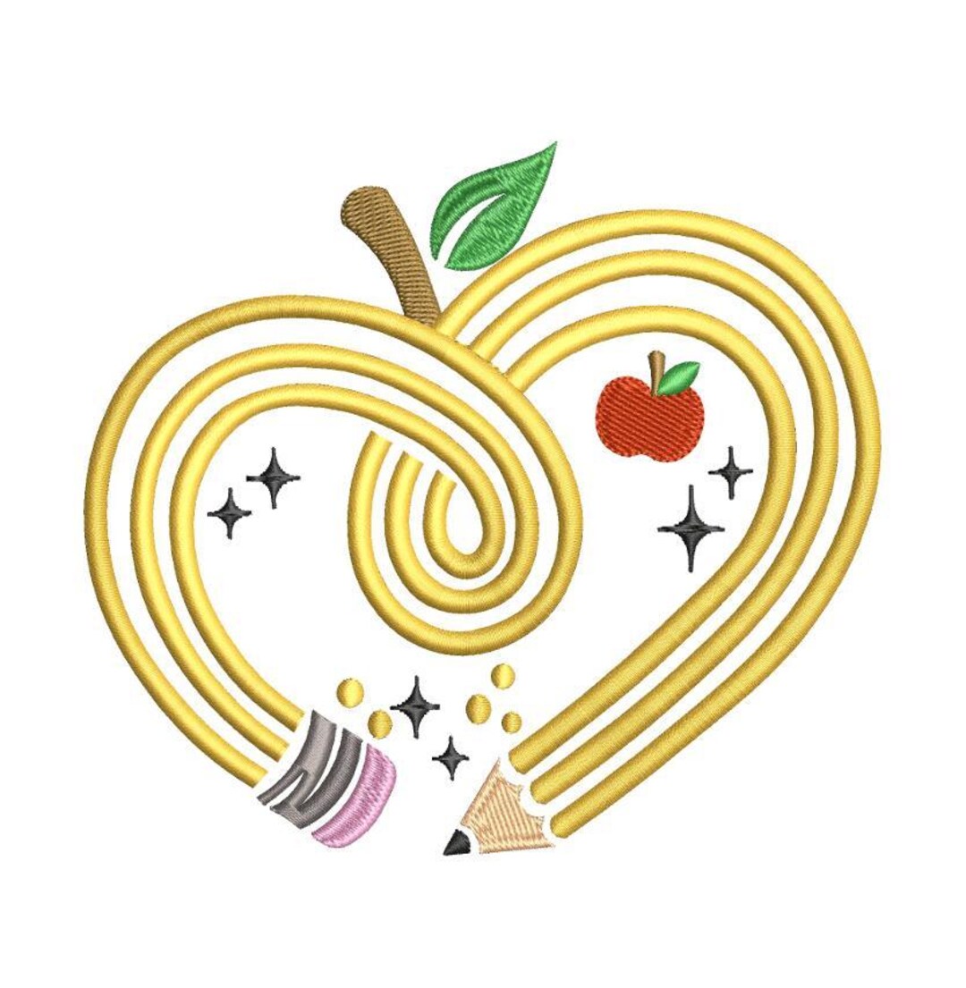 Teacher Apple Pencil Embroidery Design: 5 Sizes (instant Download) - Etsy