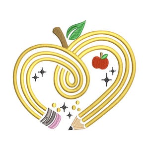 Teacher Apple Pencil Embroidery Design: 5 Sizes (Instant Download)