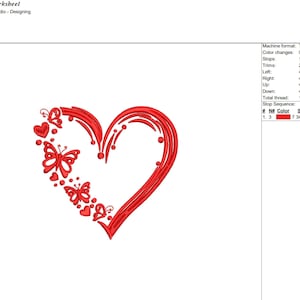 Heart & Butterfly Embroidery Design: Romantic Valentine's Gift (instant ...