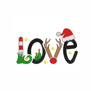 Diseño de bordado de amor navideño, diseño de bordado a máquina de Feliz Navidad, 5 tamaños.