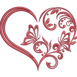 Heart Butterfly Embroidery Design: Romantic Valentine Gift (instant ...
