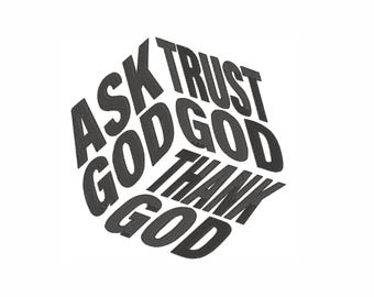 Christian Embroidery Design – Ask, Trust, Thank God (Digital Download)