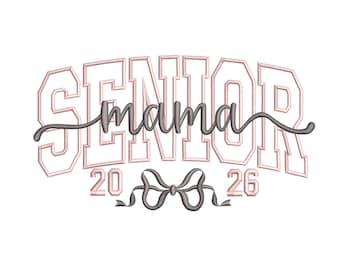 Diseño de bordado de lazo para la graduación de la mamá de último año de 2026 – Archivo de bordado a máquina para graduación.