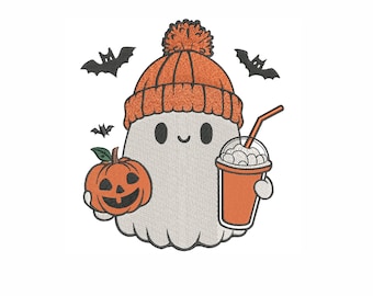 Ghost Latte Embroidery Design: Halloween Machine Embroidery (Instant Download, 5 Sizes)