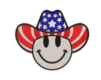 Howdy 4th of July Embroidery Design: Western Smiley Face (Digital Download)